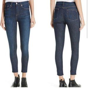Rag & Bone 10" High Rise Skinny Ankle Raw Hem Jean in Mad River, Dark